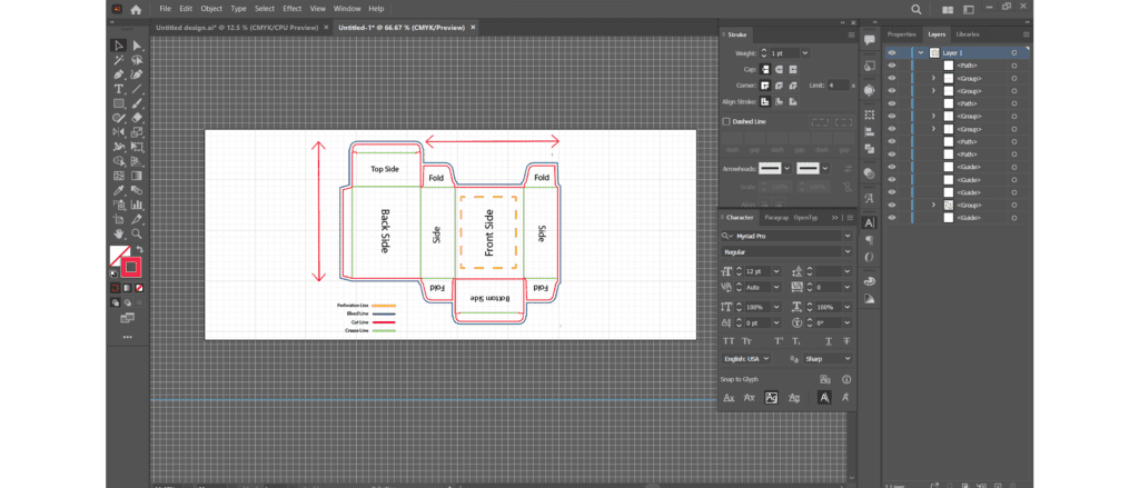 Dieline in Adobe Illustrator