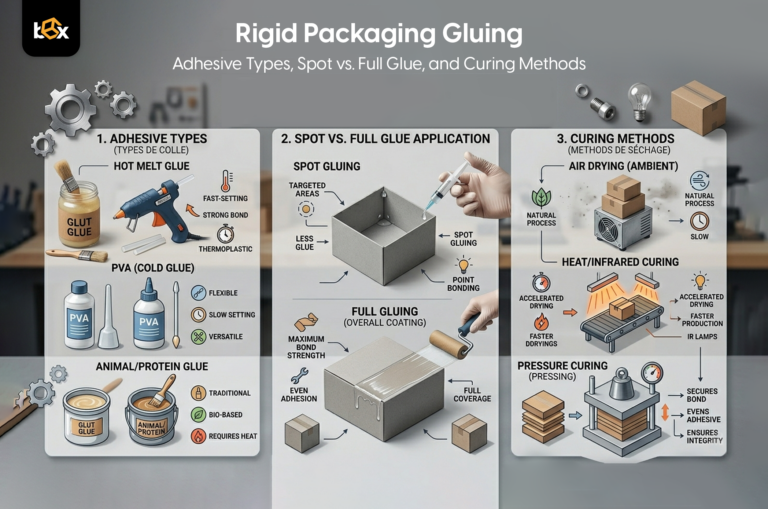 Rigid Packaging Gluing: Adhesive Types, Spot vs. Full Glue, and Curing Methods